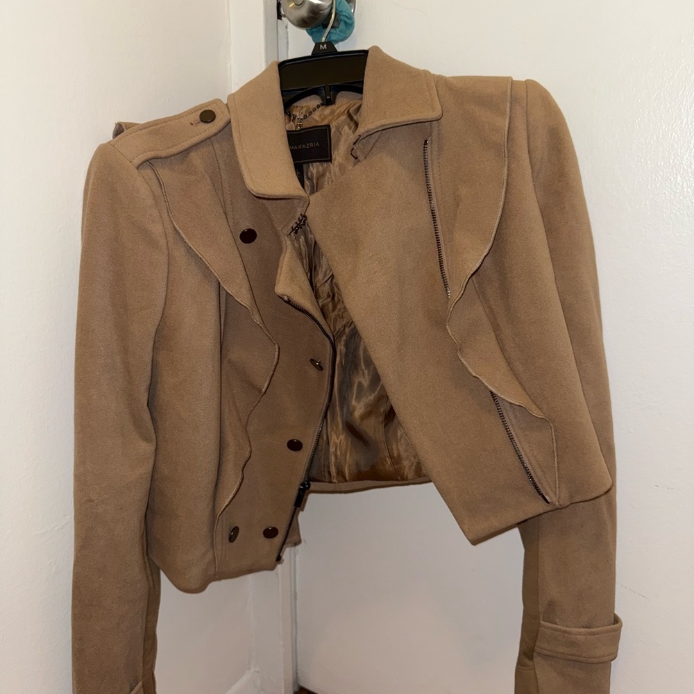 BCBGMaxAzria Tan Ruffle Blazer